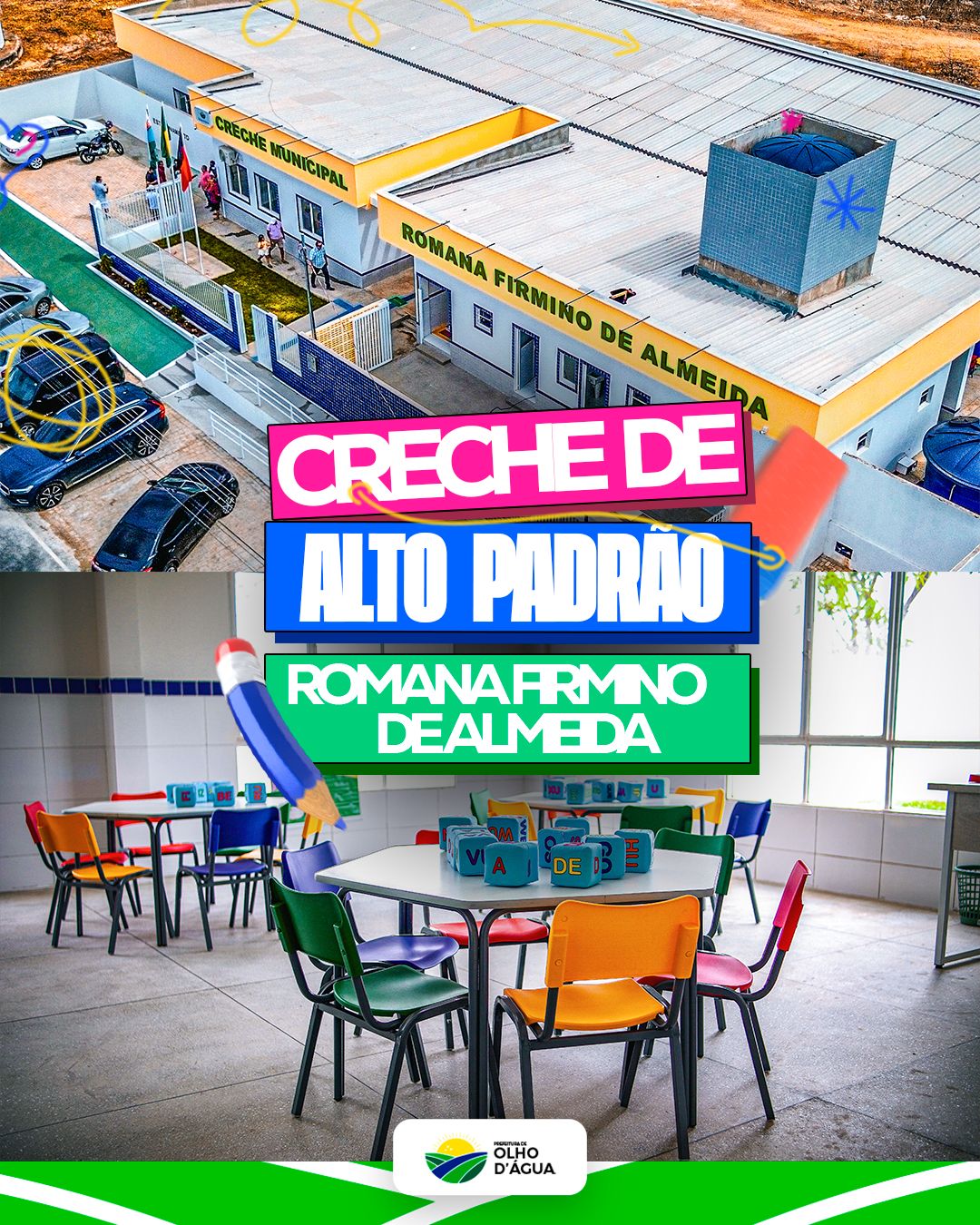 Prefeitura de Olho d’Água entrega nova creche escolar e fortalece a educação infantil no município.