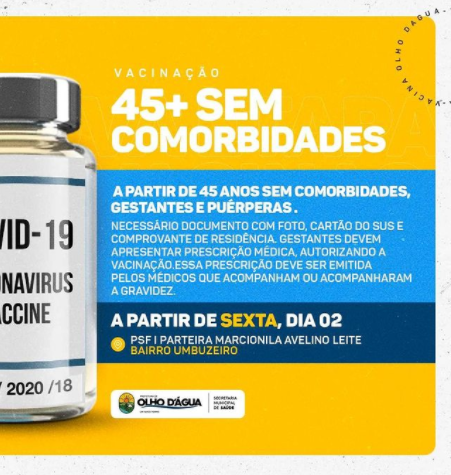 Imagem da notícia 140 - A nova etapa de vacinação terá idades a partir dos 45 anos que não apresentem comorbidades