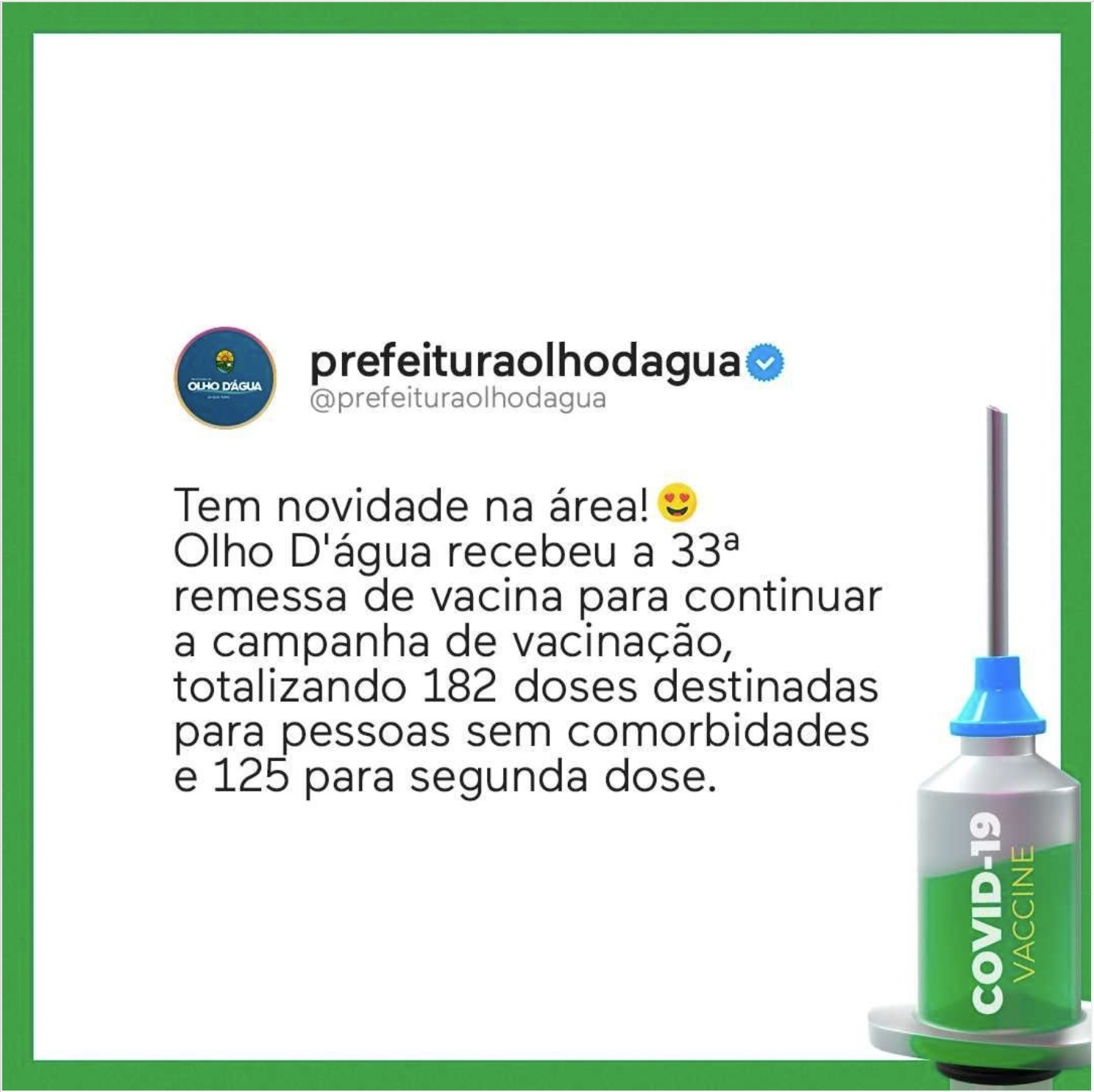 Imagem da notícia 145 - Tem vacina na área, recebemos a 33ª remessa