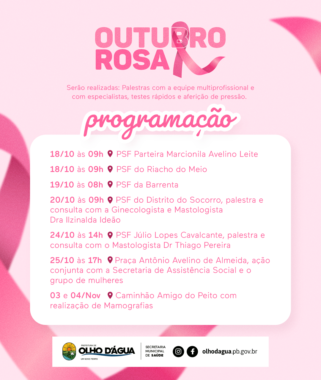 Imagem da notícia 241 - PROGRAMAÇÃO OUTUBRO ROSA