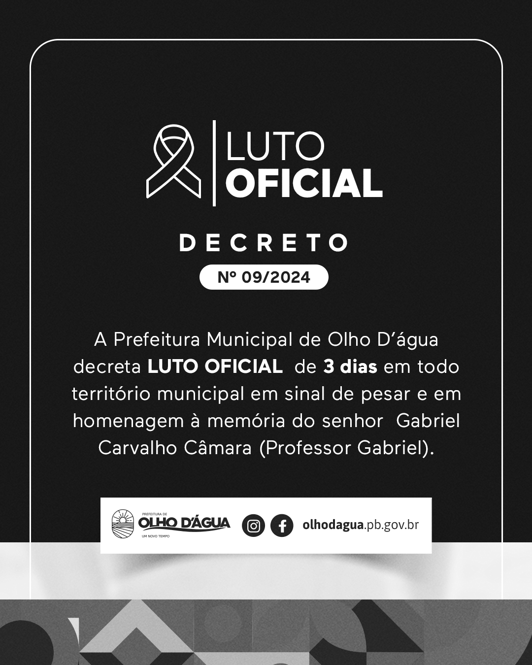 Imagem da notícia 293 - DECRETO LUTO OFICIAL